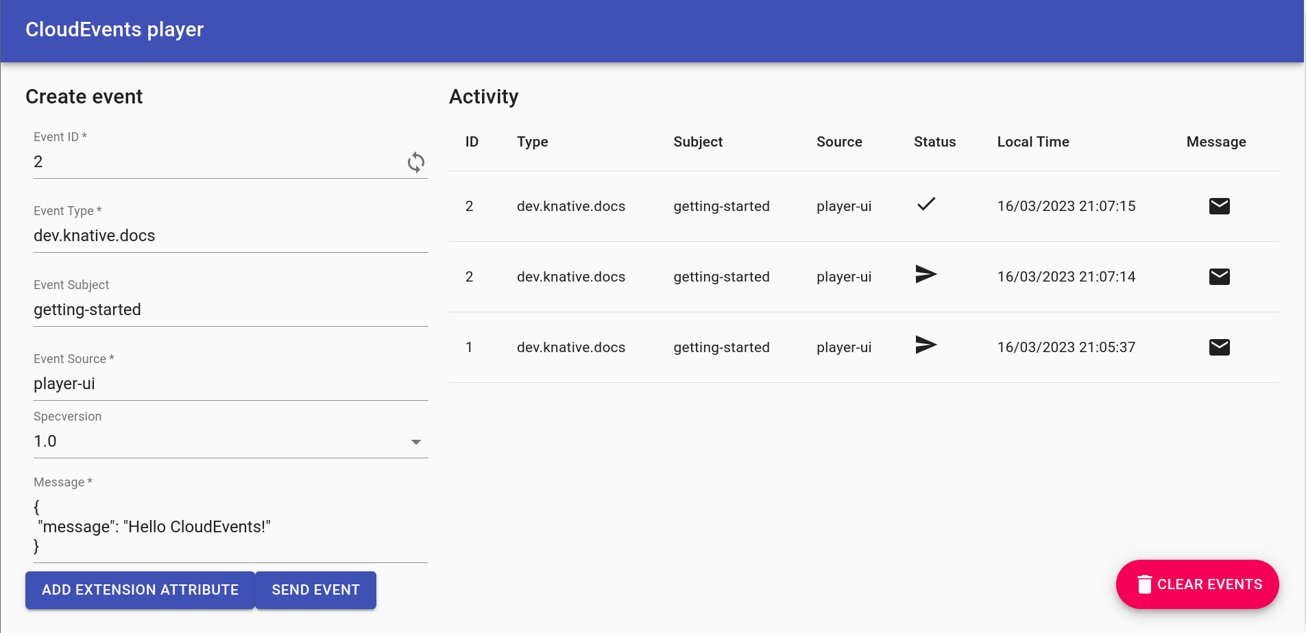 CloudEvents Player user interface